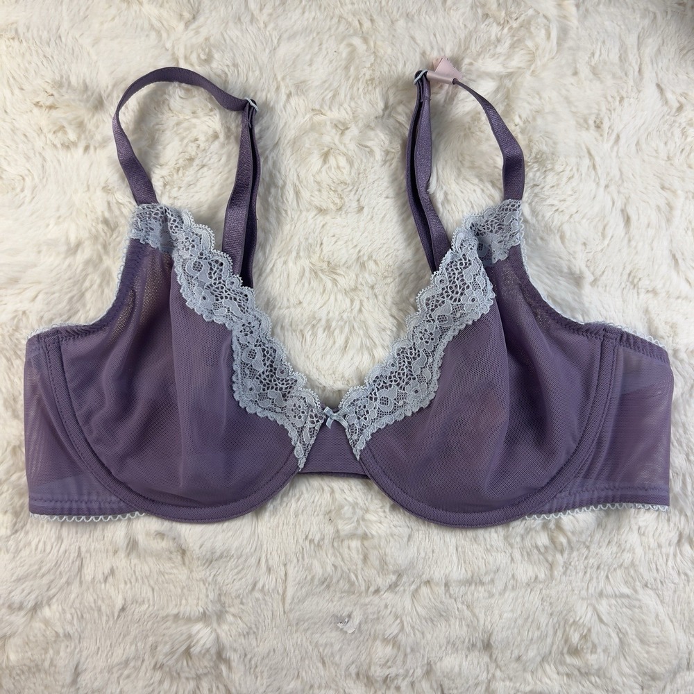 Victoria's Secret Tease Unlined Demi Bra 36DDD Mesh Purple Paradise Blue Lace